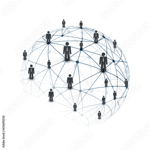 Digital Networks, IT, Global Business Connections - Team Work or Social Media Concept Design, Connected People and Transparent Polygonal Globe, Network Mesh - Web Template Isolated on White Background