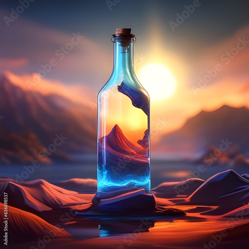 bottle of water on sunset