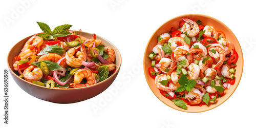 Shrimp mixed with seafood salad spicy peppers and mint