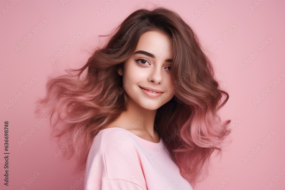 Beautiful Young Happy Ukrainian Woman On Pink Background Beautiful Young Happy Ukrainian Woman On Pink Background