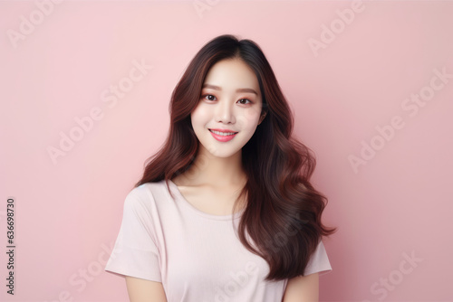 Beautiful Young Happy Korean Woman On Pink Background