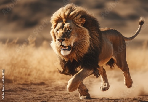 Lion in running, beast king animal