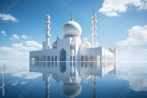 a mosque with reflection in the water