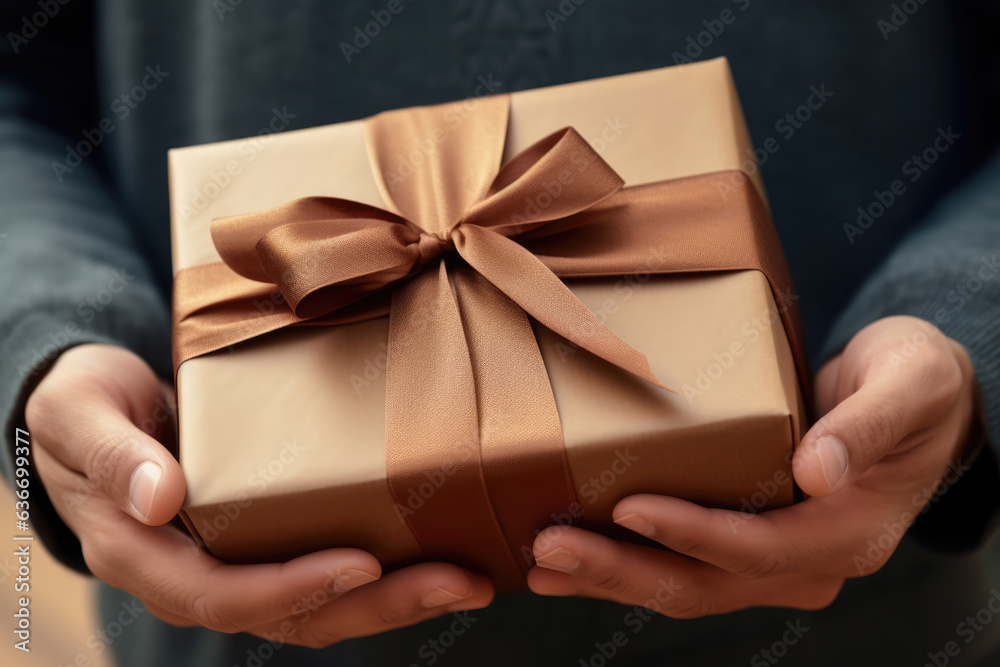 A Person Holding A Wrapped Present In Their Hands A Person Holding A Wrapped Present In Their Hands