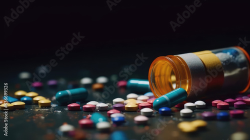 Composition with drugs and lighter on color background.