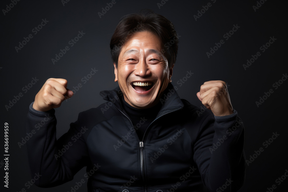 Happy Korean Man On Black Background Happy Korean Man On Black Background