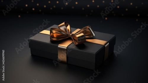 black gift box with ribbon golden