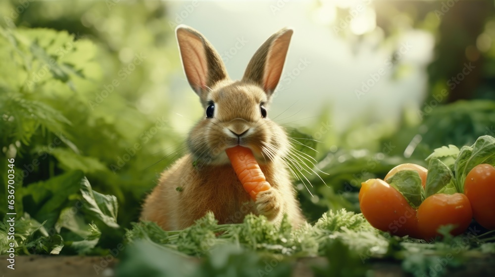 Rabbit on garden eating carrot, cute rabbit Rabbit on garden eating carrot, cute rabbit