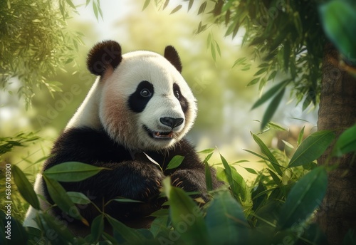 panda eating bamboo in the forest cute © MAXXIMA Graphica