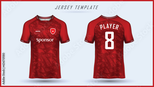 Soccer jersey red tshirt design ready to print template