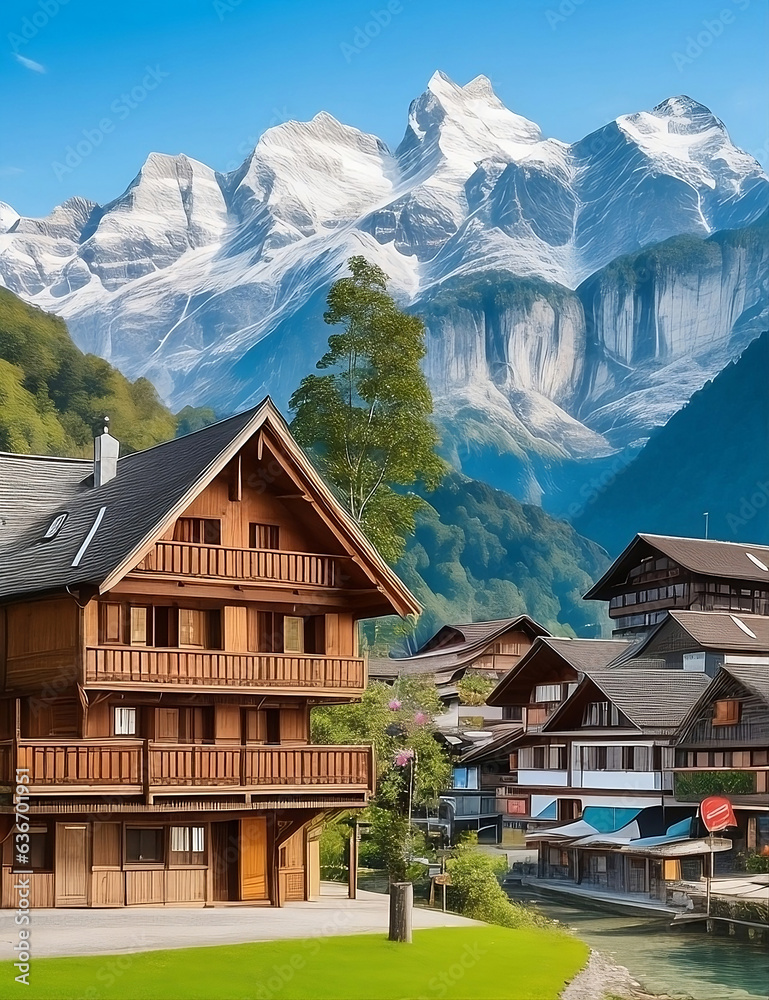 The small, picturesque town of Borneo in Switzerland has wooden houses lining the seafront and stunning views of the Alps. Generative AI