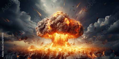 AI Generated. AI Generative. Nuclear atomic explosion boom mushroom fire flame smoke apocalypse detonation. Graphic Art