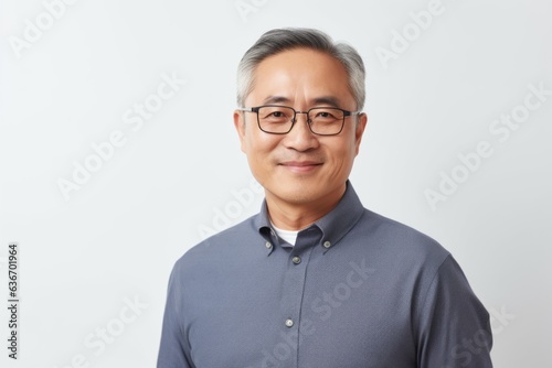 Portrait of a happy asian senior man in eyeglasses