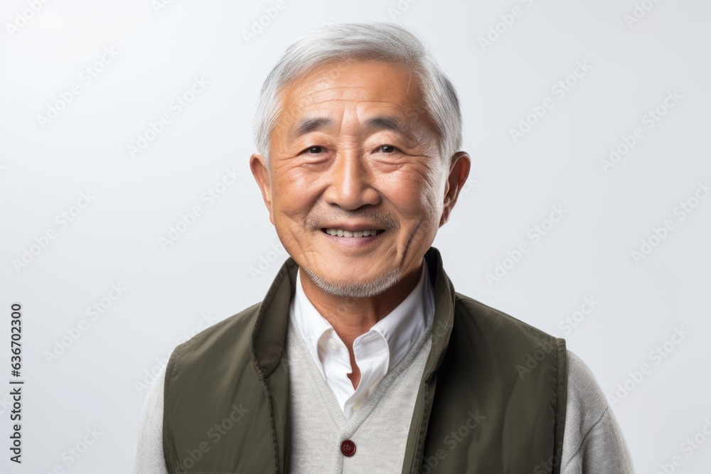 Group portrait of a Chinese man in his 60s in a white background wearing a chic cardigan Group portrait of a Chinese man in his 60s in a white background wearing a chic cardigan