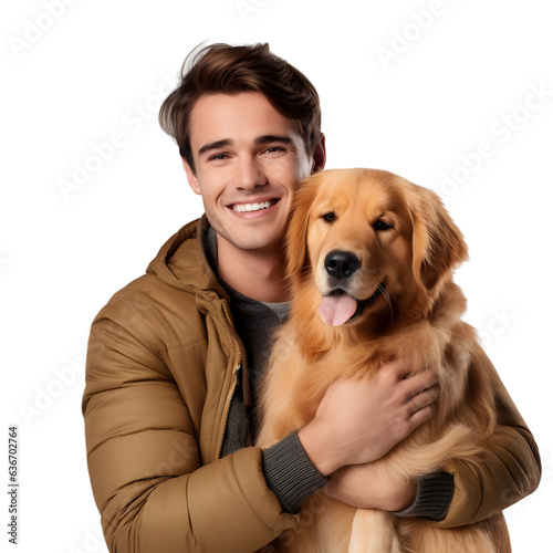Human and Golden Retriever Dog: Isolated White Background PNG