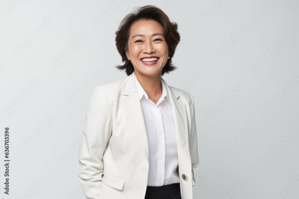 Portrait of a smiling asian businesswoman standing isolated over white background Portrait of a smiling asian businesswoman standing isolated over white background
