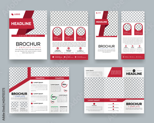 Canvas Print A4 flyer and a narrow flyer Design front and back side folding brochure, with red elements design and a place for photos