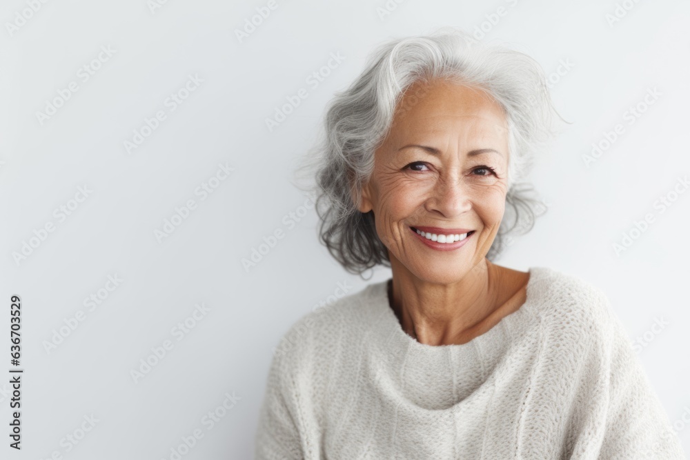 Portrait of a happy senior woman smiling at camera while standing against white background Portrait of a happy senior woman smiling at camera while standing against white background