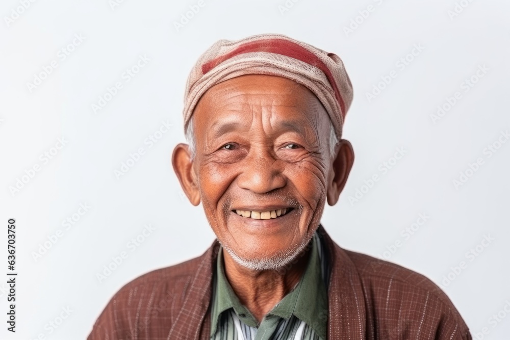Portrait of an old asian man smiling isolated on white background Portrait of an old asian man smiling isolated on white background