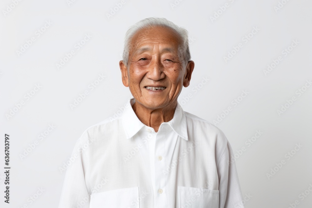 Portrait of asian senior man in white shirt on white background Portrait of asian senior man in white shirt on white background
