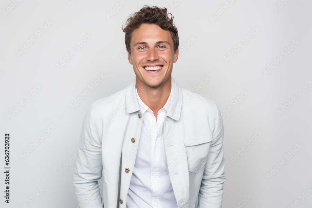 Portrait of handsome man smiling at camera over white background. Man looking at camera Portrait of handsome man smiling at camera over white background. Man looking at camera