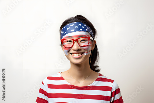 A cheerful portrait of an american person wearing patriotic bandana