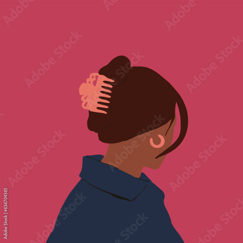 Trendy abstract Woman fashion portrait. Minimalist Fashion girl coloured silhouette. Modern feminine contemporary art isolated on background. Glamour woman back side vector illustration. Flat design. 