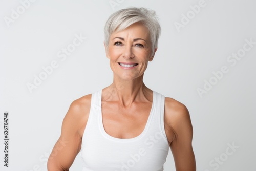 Portrait of a smiling mature woman looking at camera over white background