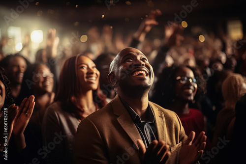 Church congregation Christian gospel singers raising praise to Lord Jesus Christ 