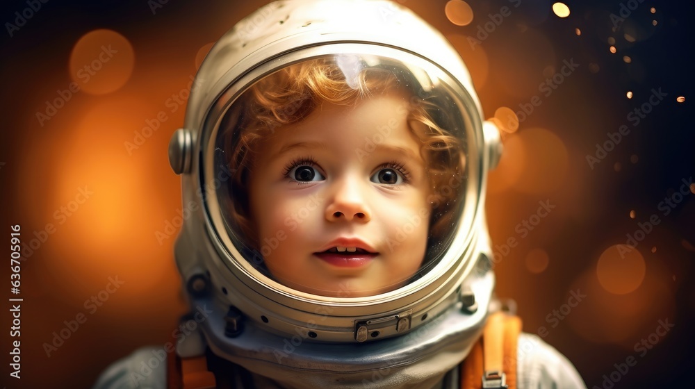 Cute little boy is dressed in astronaut suit and his eyes are full of curiosity. Cute little boy is dressed in astronaut suit and his eyes are full of curiosity.