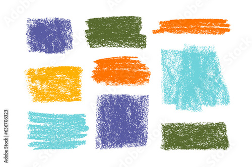 Wide bright colored charcoal vector strokes collection. Pencil textures of different shapes. Grunge colorful pencil scribbles collection. Scribble sketch banners and shapes with rough texture.