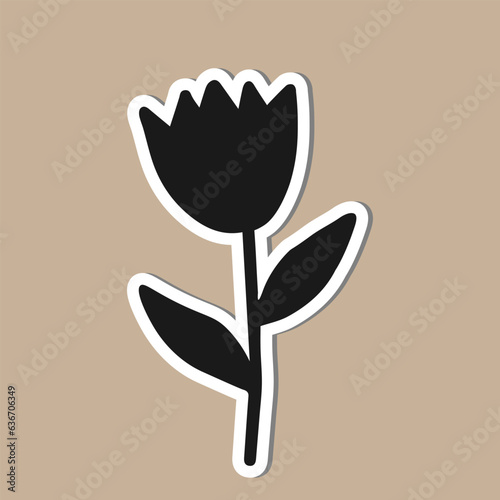 Vector sticker of one dark gray tulip or bell flower isolated on a beige background