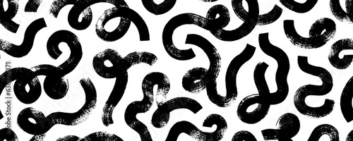 Bold curved lines and squiggles seamless banner design. Brush drawn creative texture with doodles. Hand drawn marker scribbles, curved thick lines. Vector organic irregular wavy smears, squiggles.