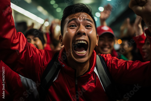 Indonesian football fans celebrating a victory  photo