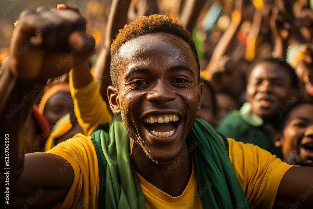 Malian football fans celebrating a victory 