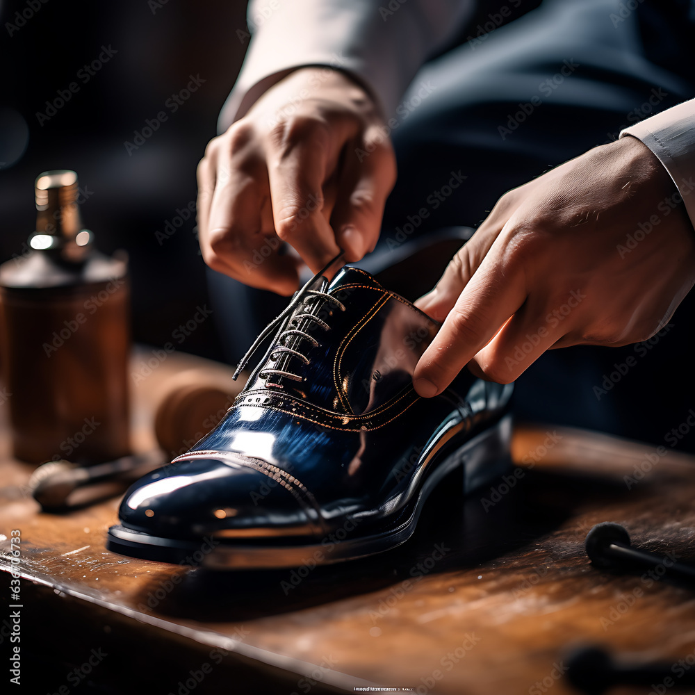 Bride and Groom trying on shoes, shoes for the wedding party, preparing for the wedding, formal shoes, heels, men's shoes - created with generative AI technology Bride and Groom trying on shoes, shoes for the wedding party, preparing for the wedding, formal shoes, heels, men's shoes - created with generative AI technology