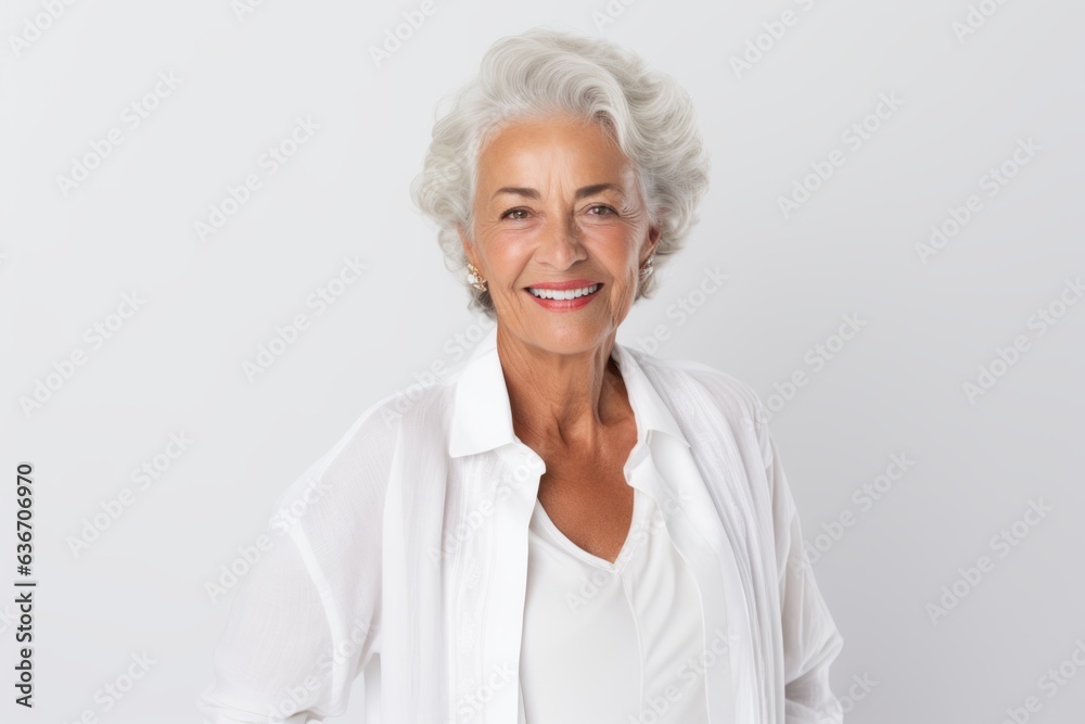 Portrait of happy senior woman looking at camera over white background. Portrait of happy senior woman looking at camera over white background.
