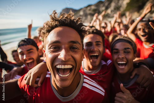Omani beach soccer fans celebrating a victory 