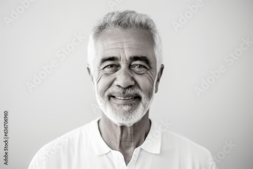 Portrait of a senior man with grey hair and a white shirt
