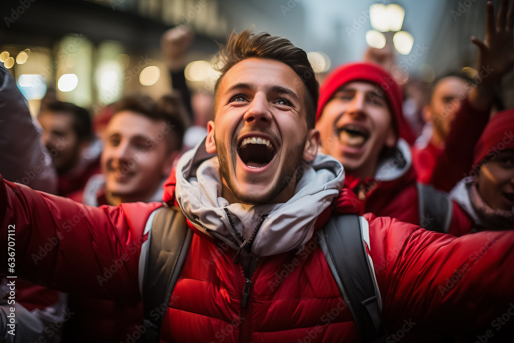 Polish football fans celebrating a victory 