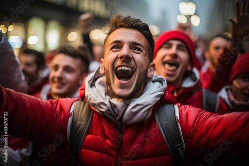 Polish football fans celebrating a victory 