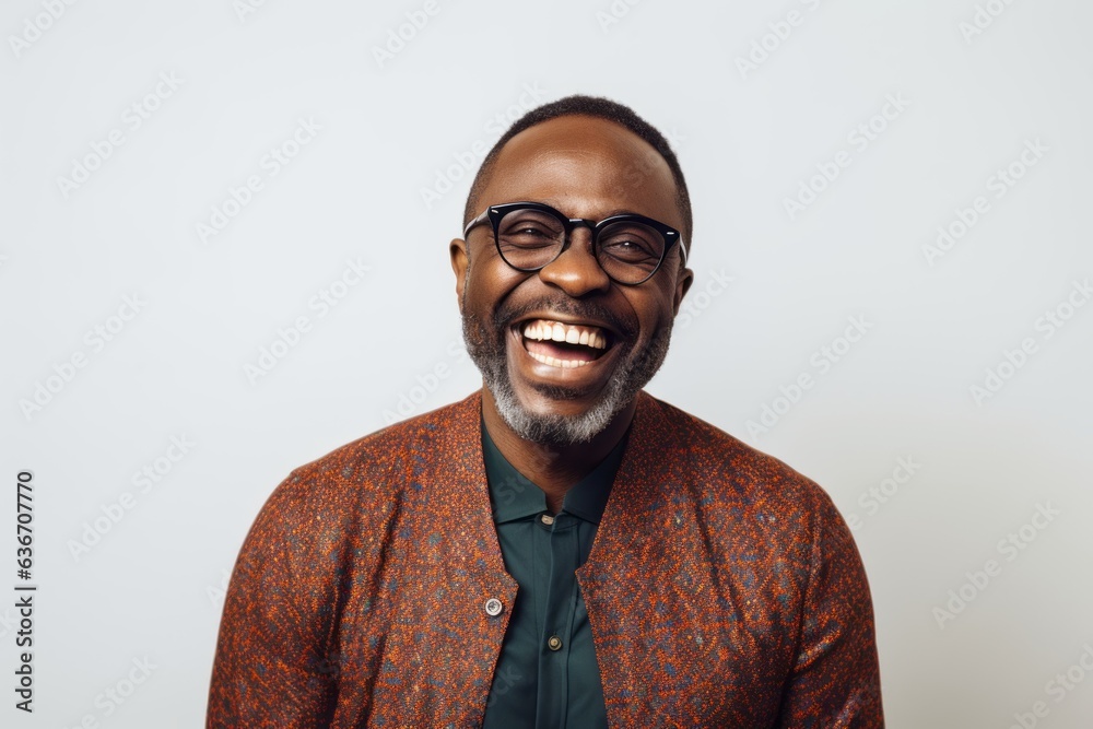Obraz premium Lifestyle portrait of a Nigerian man in his 40s in a white background wearing a chic cardigan