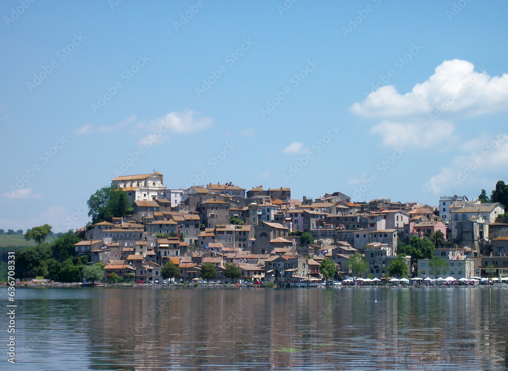 scenic panoramic view of the village of Bracciano in Lazio on the lake