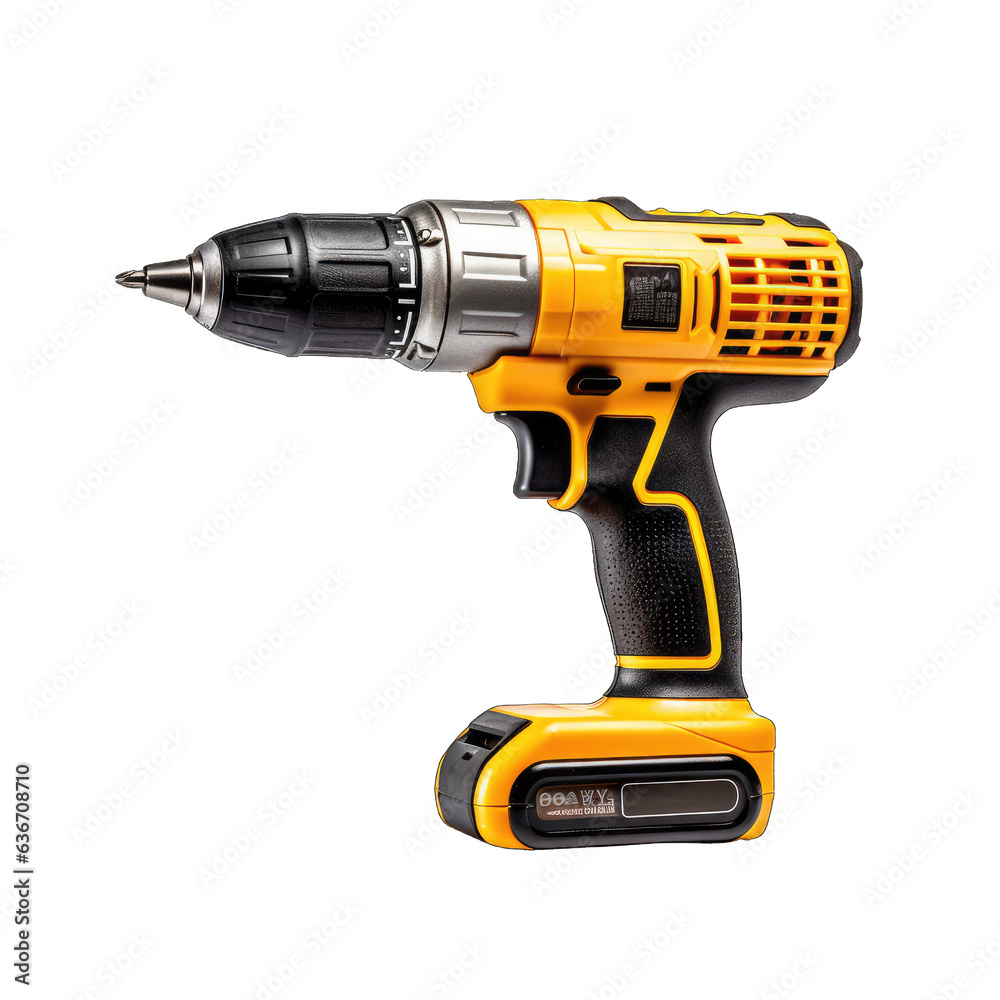 Yellow screwdriver, isolated on white transparent background, png, drill