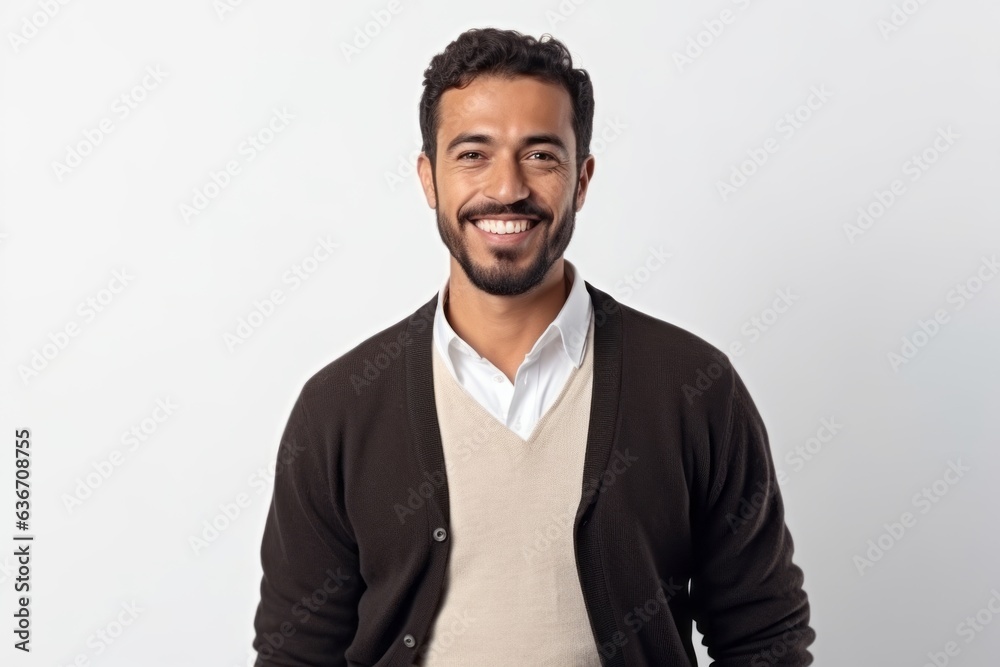 Portrait of handsome bearded Indian man in casual clothes smiling and looking at camera Portrait of handsome bearded Indian man in casual clothes smiling and looking at camera