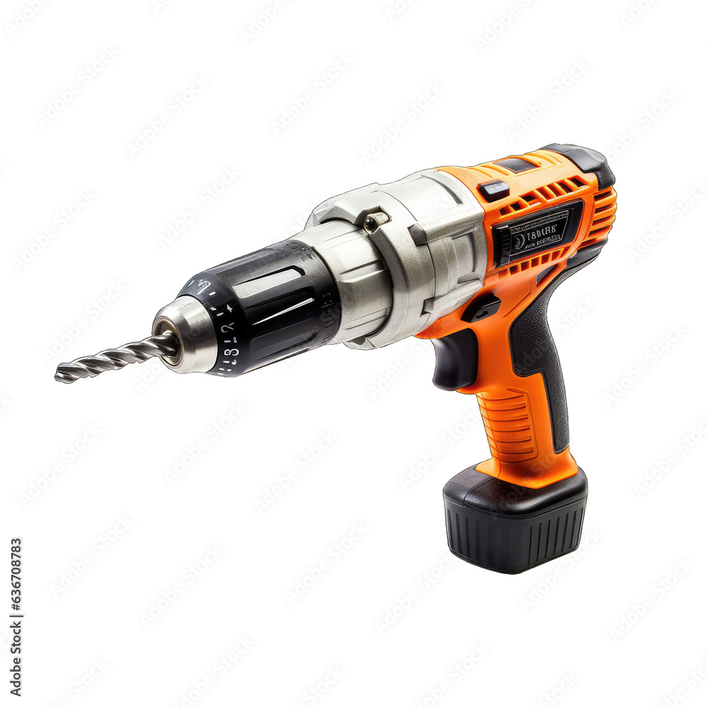 Orange drill, isolated on white transparent background, png, screwdriver 