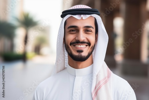 Portrait of handsome arabian man smiling and looking at camera