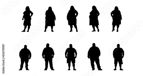 vector illustration. Silhouettes of overweight people. Big set of married couples.