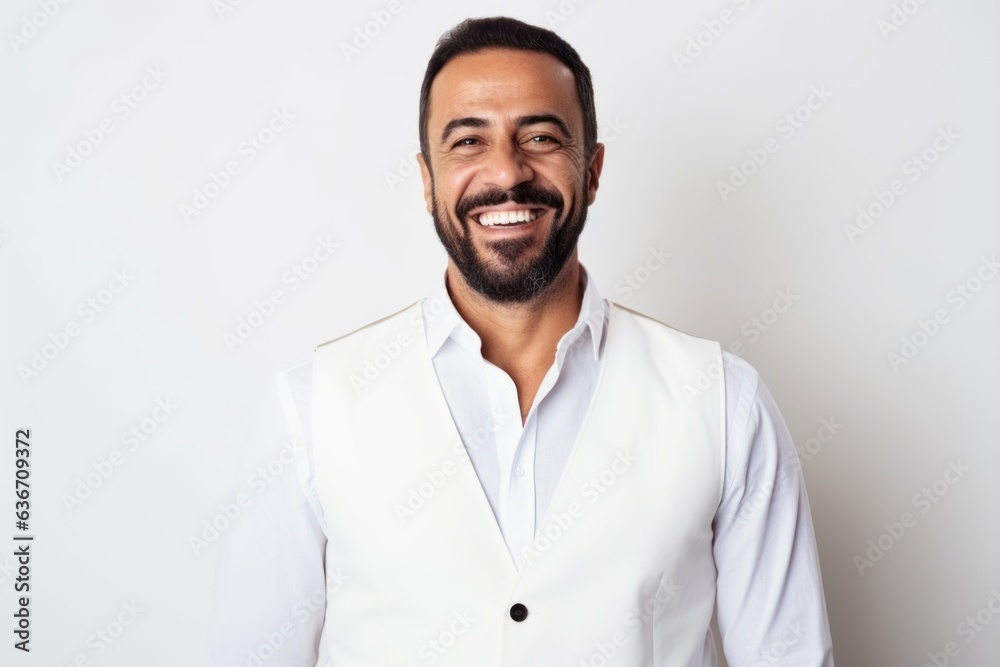Portrait of a handsome man smiling and looking at camera over white background Portrait of a handsome man smiling and looking at camera over white background