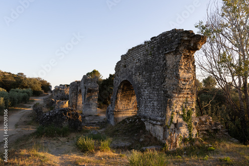 Roman Aqueduct at Barbegal at sunset.